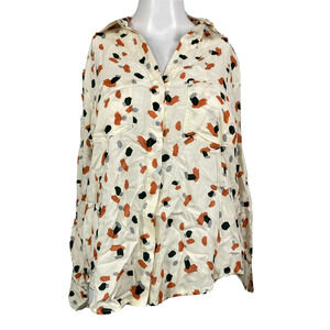 NWT Velvet Heart Shirt Womens Sz S Ivory Orange Print Button $78 Split Rear Hem